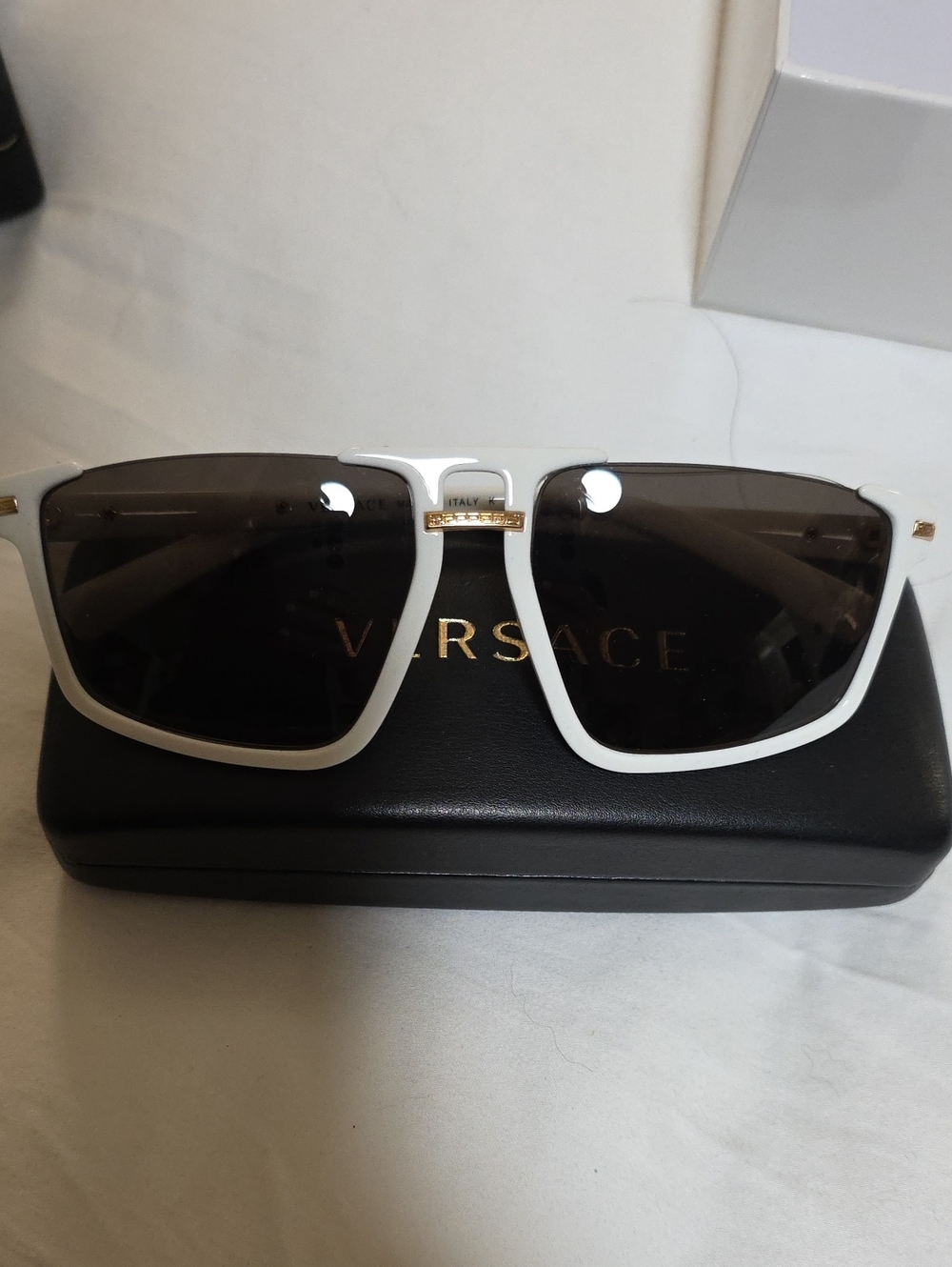 Versace White Frame Brown Lens Men's Sunglasses
